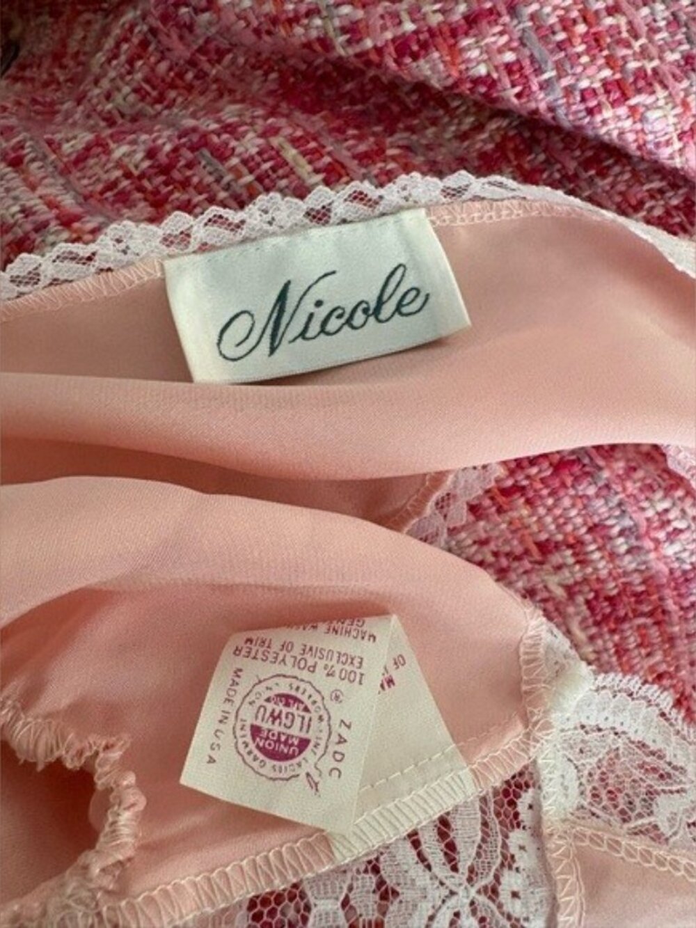 VTG Nicole Peach Pink Satin Lace Teddy Bodysuit Robe Set Size S/M - Picture 11 of 15